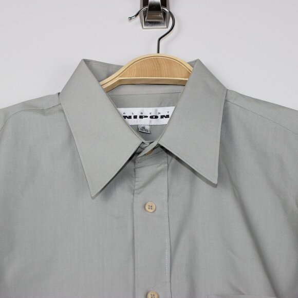 Albert Nippon Long Sleeve Gray Green Button Up Dress Shirt Mens Size 16 32/33 - Picture 4 of 7